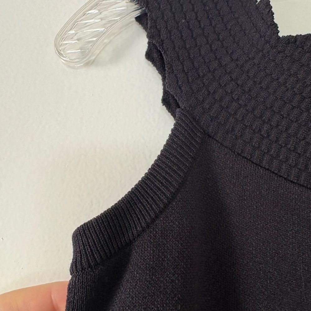 Eliza J Black Rib Sweater Dress L Off Shoulder Scallop Trumpet Knee Midi Knit - Picture 5 of 10